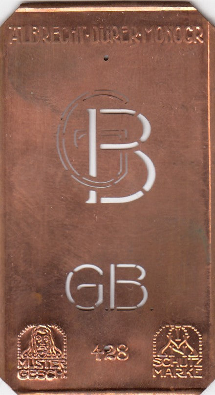 GB - Kleine Monogramm-Schablone in Jugendstil-Schrift