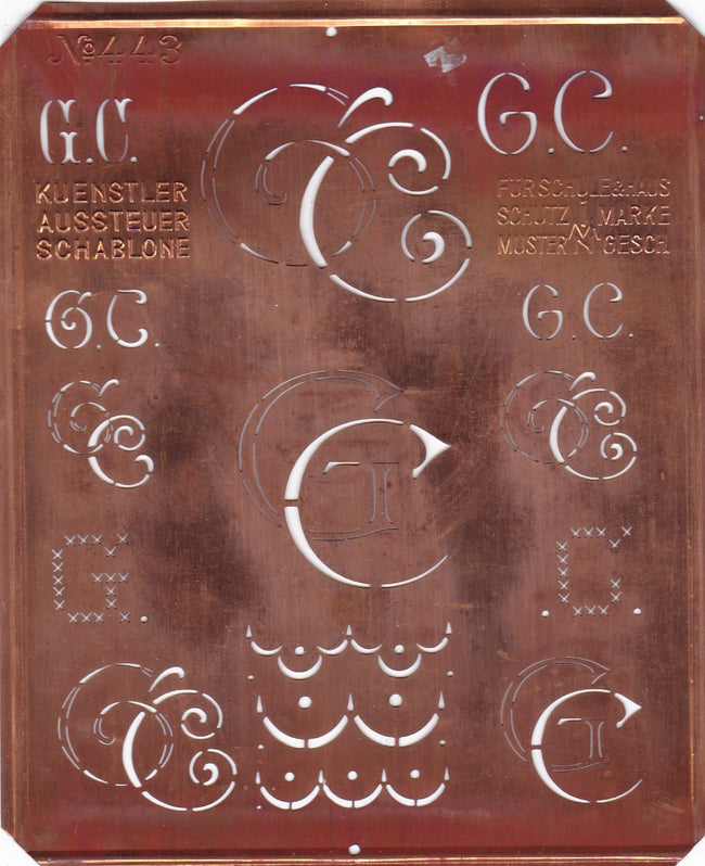 GC - Uralte Monogrammschablone aus Kupferblech