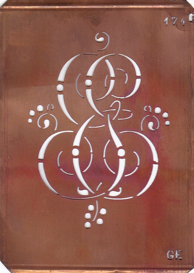GE - Alte Monogramm Schablone mit Schnörkeln