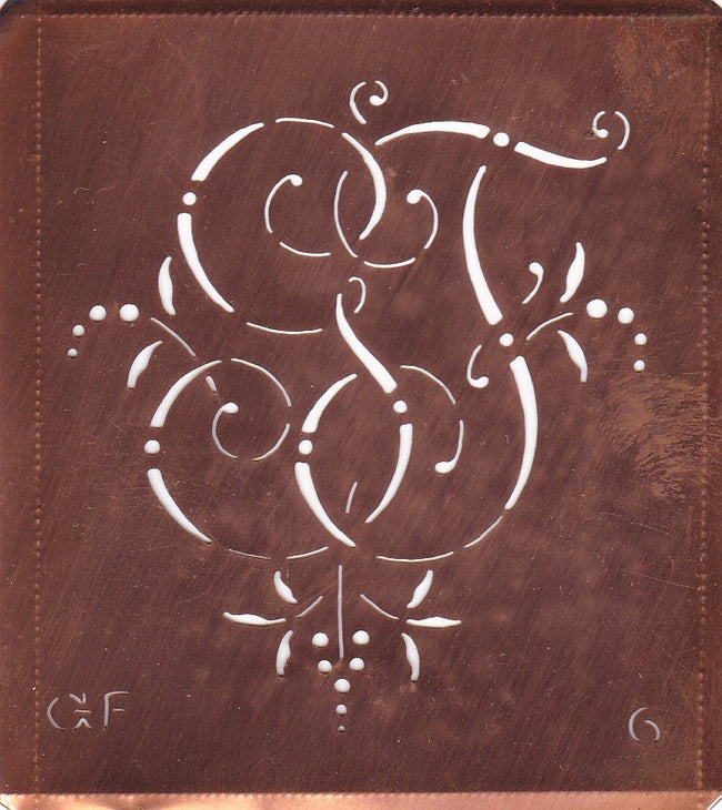 GF - Interessante Monogrammschablone aus Kupferblech