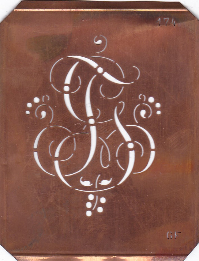 GF - Alte Monogramm Schablone mit Schnörkeln
