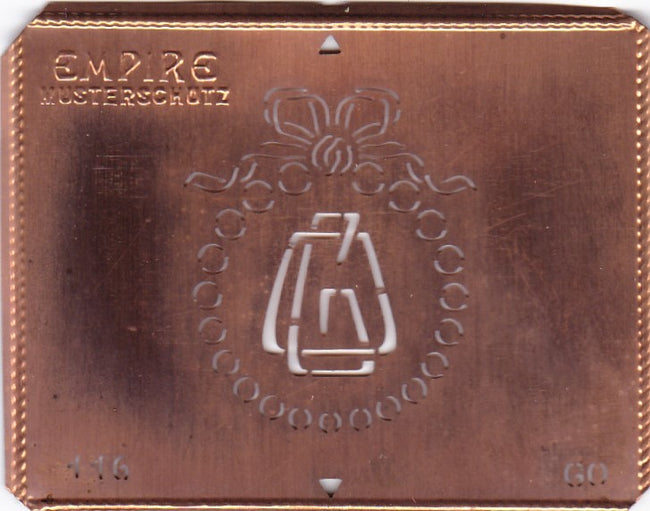 GO - Hübsche Jugendstil Kupfer Monogramm Schablone - Rarität nicht nur zum Sticken