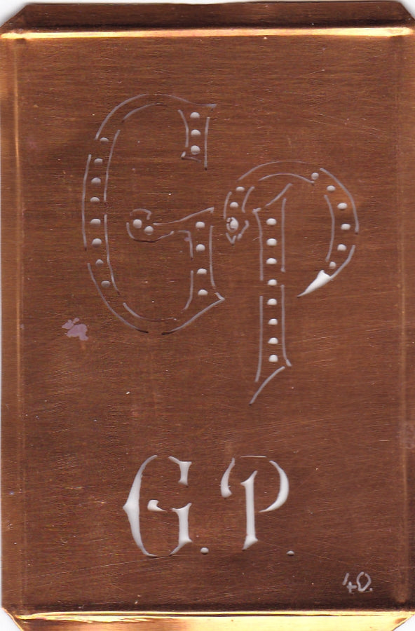 GP - Interessante alte Kupfer-Schablone zum Sticken von Monogrammen