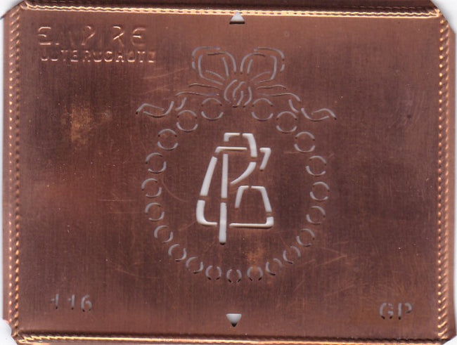 GP - Hübsche Jugendstil Kupfer Monogramm Schablone - Rarität nicht nur zum Sticken