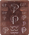 GP - Uralte Monogrammschablone aus Kupferblech