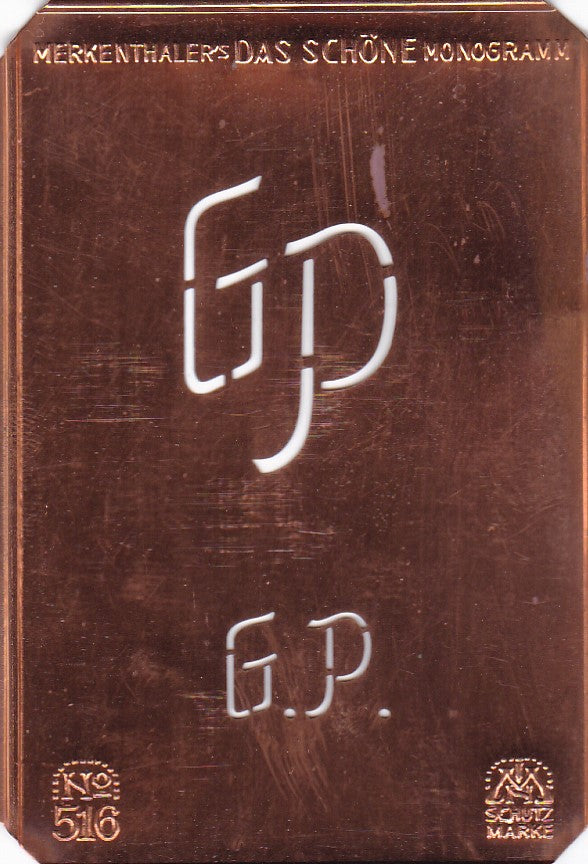 GP - Alte sachlich designte Monogrammschablone zum Sticken