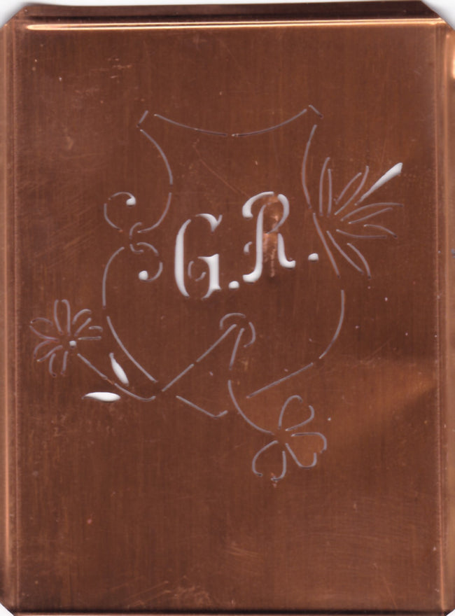 GR - Seltene Stickvorlage - Uralte Wäscheschablone mit Wappen - Medaillon