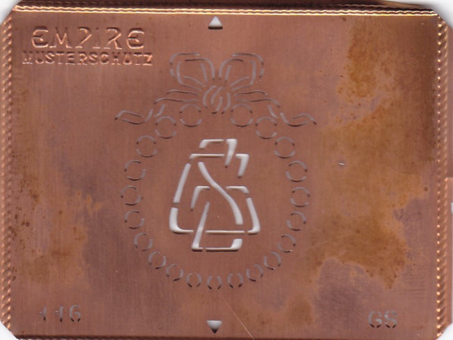 GS - Hübsche Jugendstil Kupfer Monogramm Schablone - Rarität nicht nur zum Sticken