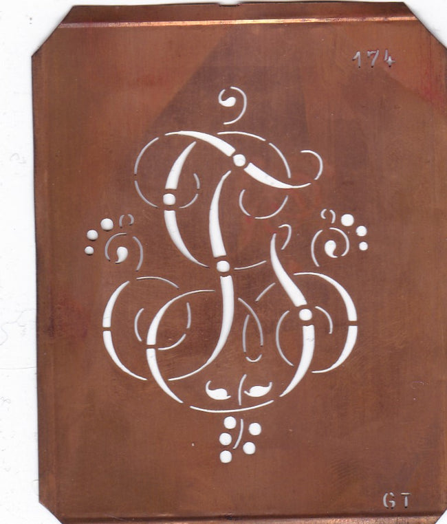 GT - Alte Monogramm Schablone mit Schnörkeln