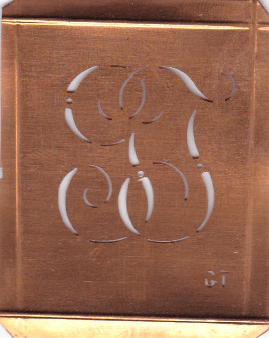 GT - Hübsche alte Kupfer Schablone mit 3 Monogramm-Ausführungen