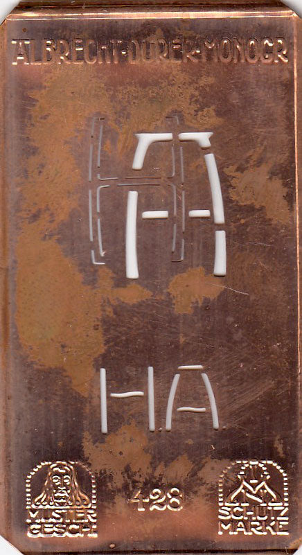 HA - Kleine Monogramm-Schablone in Jugendstil-Schrift
