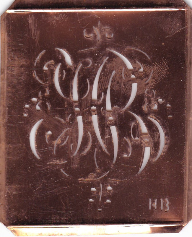 HB - Antiquität aus Kupferblech zum Sticken von Monogrammen und mehr