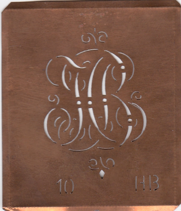 HB - Alte Monogrammschablone aus Kupfer