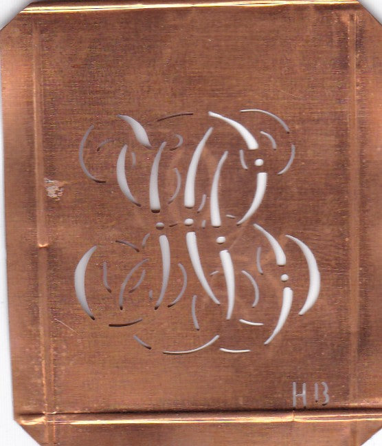 HB - Hübsche alte Kupfer Schablone mit 3 Monogramm-Ausführungen