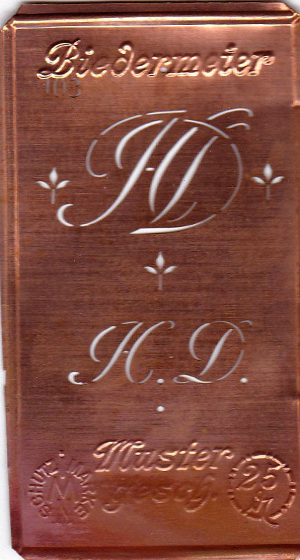 www.knopfparadies.de - HD - Alte Stickschablone mit 2 zarten Monogrammen