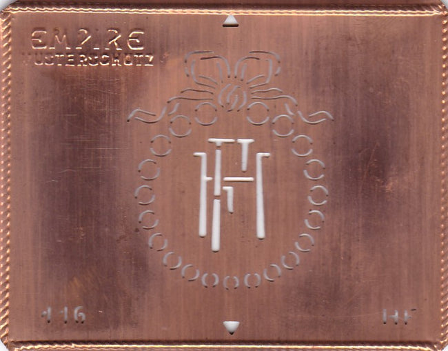 HF - Hübsche Jugendstil Kupfer Monogramm Schablone - Rarität nicht nur zum Sticken