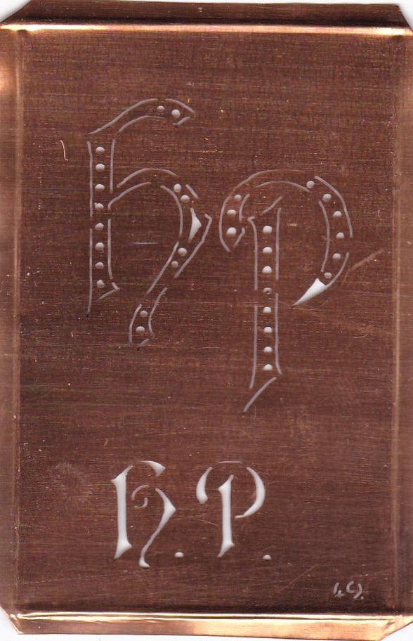 HP - Interessante alte Kupfer-Schablone zum Sticken von Monogrammen