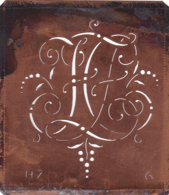 HZ - Interessante Monogrammschablone aus Kupferblech