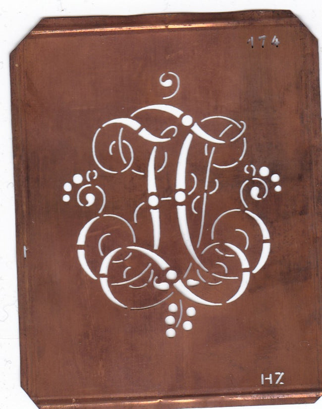 HZ - Alte Monogramm Schablone mit Schnörkeln nicht nur für die Aussteuerwäsche