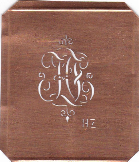 HZ - Kupferschablone mit kleinem verschlungenem Monogramm