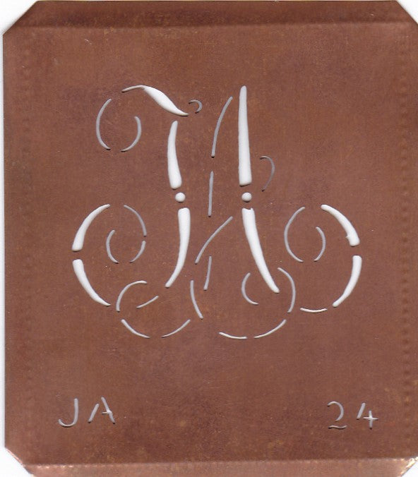 JA - Alte verschlungene Monogramm Schablone zum Sticken