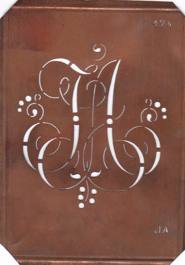 JA - Alte Monogramm Schablone mit Schnörkeln