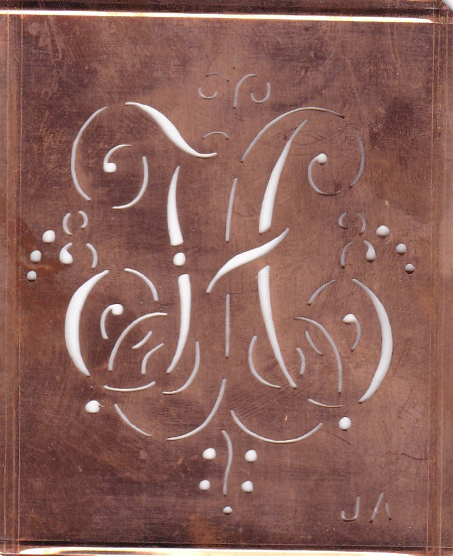 JA - Alte Monogramm Schablone mit nostalgischen Schnörkeln