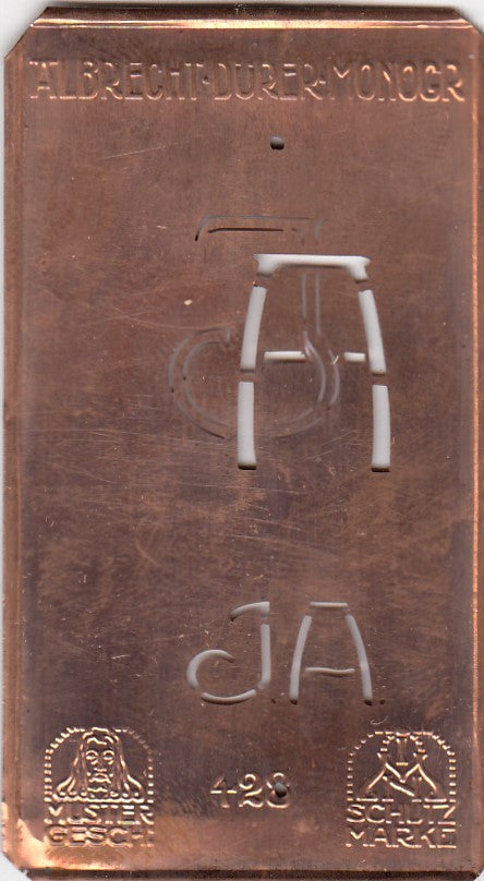 JA - Kleine Monogramm-Schablone in Jugendstil-Schrift