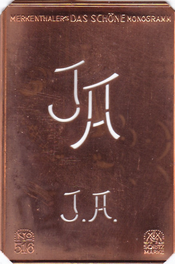 JA - Alte sachlich designte Monogrammschablone zum Sticken