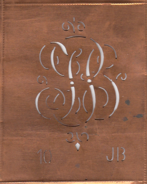 JB - Alte Monogrammschablone aus Kupfer