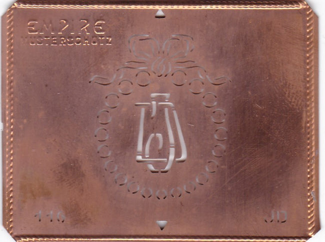 JD - Hübsche Jugendstil Kupfer Monogramm Schablone - Rarität nicht nur zum Sticken