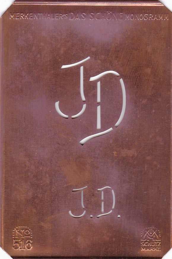 JE - Alte, sachlich designte Monogrammschablone zum Sticken