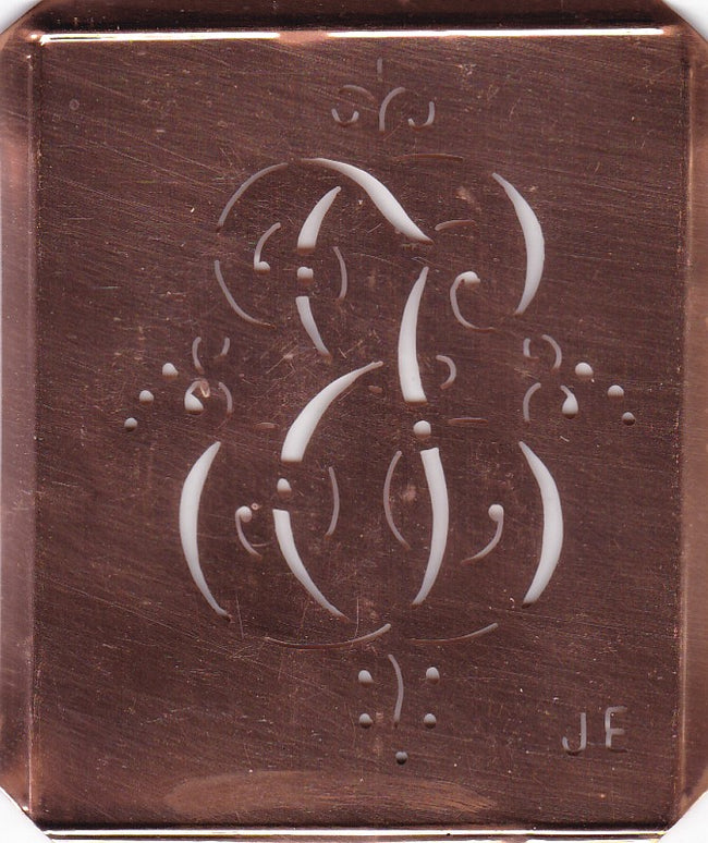 JE - Antiquität aus Kupferblech zum Sticken von Monogrammen und mehr