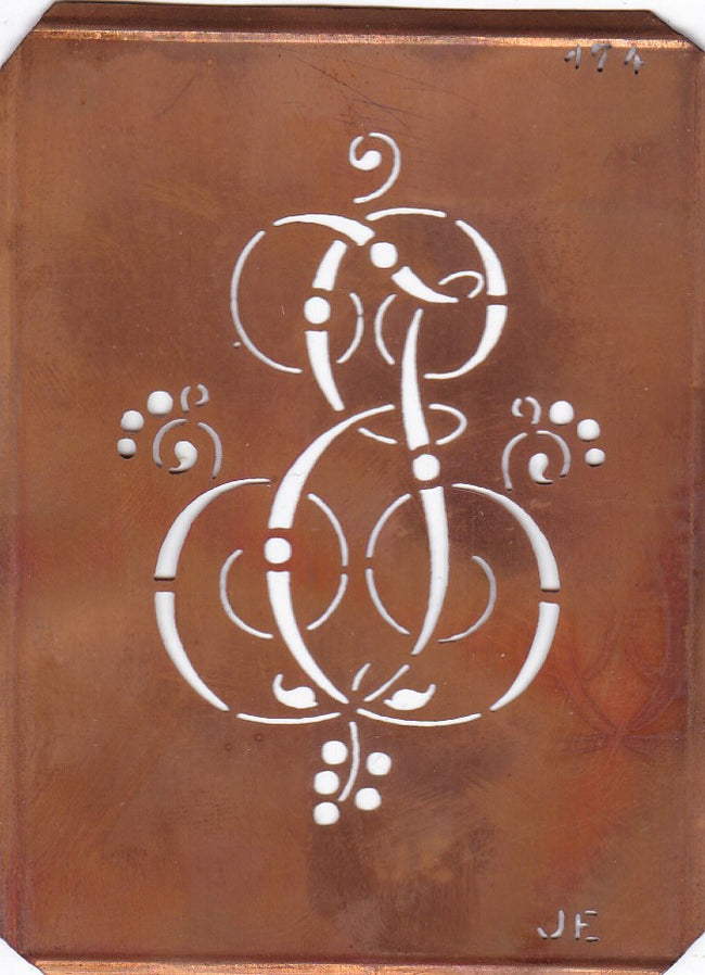 JE - Alte Monogramm Schablone mit Schnörkeln
