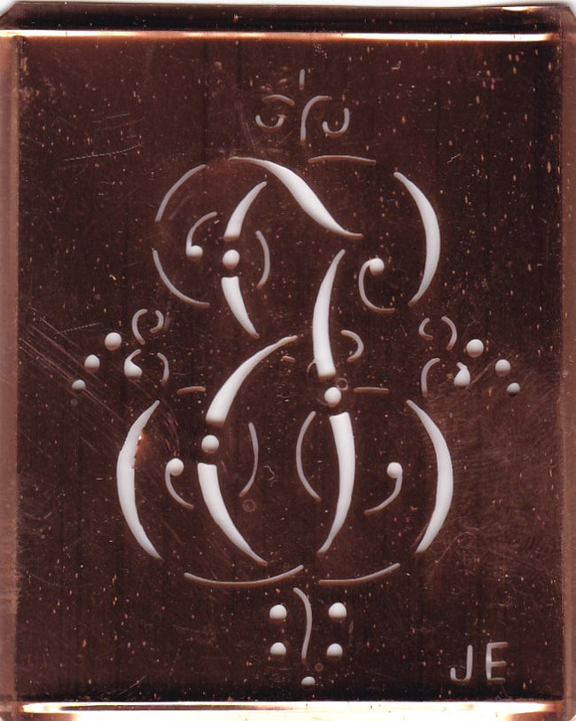JE - Alte Monogramm Schablone mit nostalgischen Schnörkeln