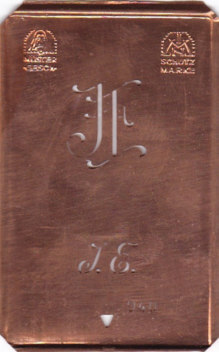 JE - Alte Monogramm Schablone zum Sticken
