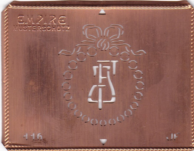 JF - Hübsche Jugendstil Kupfer Monogramm Schablone - Rarität nicht nur zum Sticken