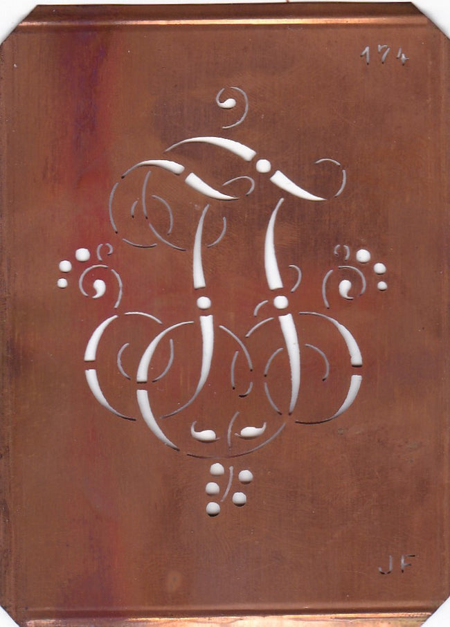 JF - Alte Monogramm Schablone mit Schnörkeln