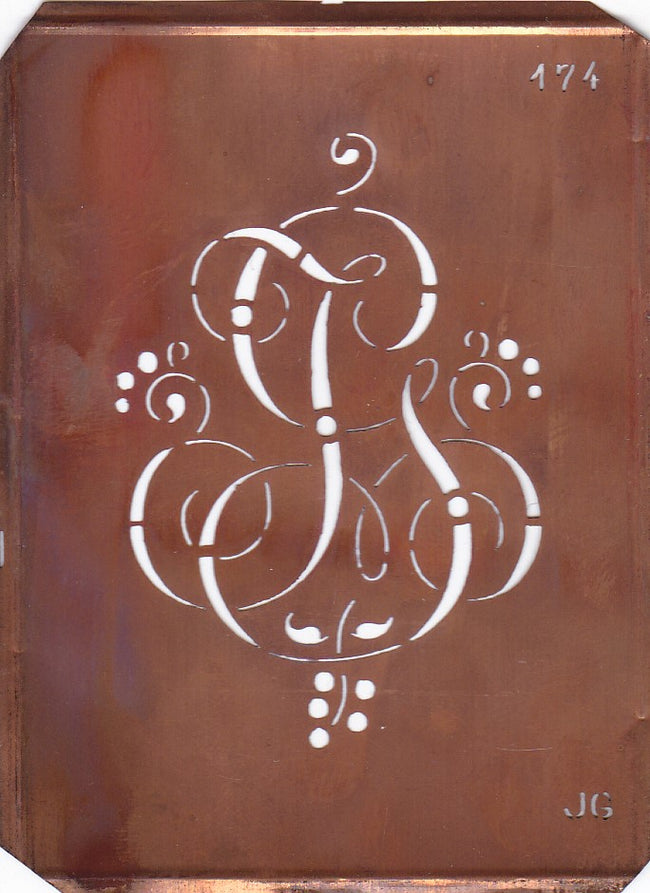 JG - Alte Monogramm Schablone mit Schnörkeln