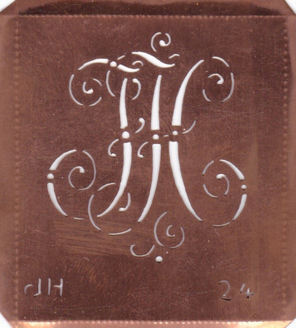 JH - Alte verschlungene Monogramm Schablone zum Sticken
