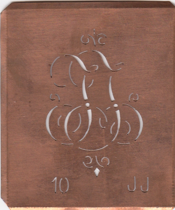 JJ - Alte Monogrammschablone aus Kupfer