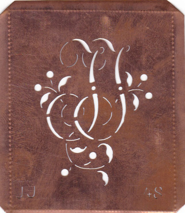 JJ - Alte Schablone aus Kupferblech mit klassischem verschlungenem Monogramm