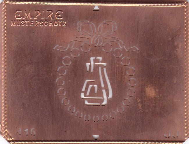 JJ - Hübsche Jugendstil Kupfer Monogramm Schablone - Rarität nicht nur zum Sticken
