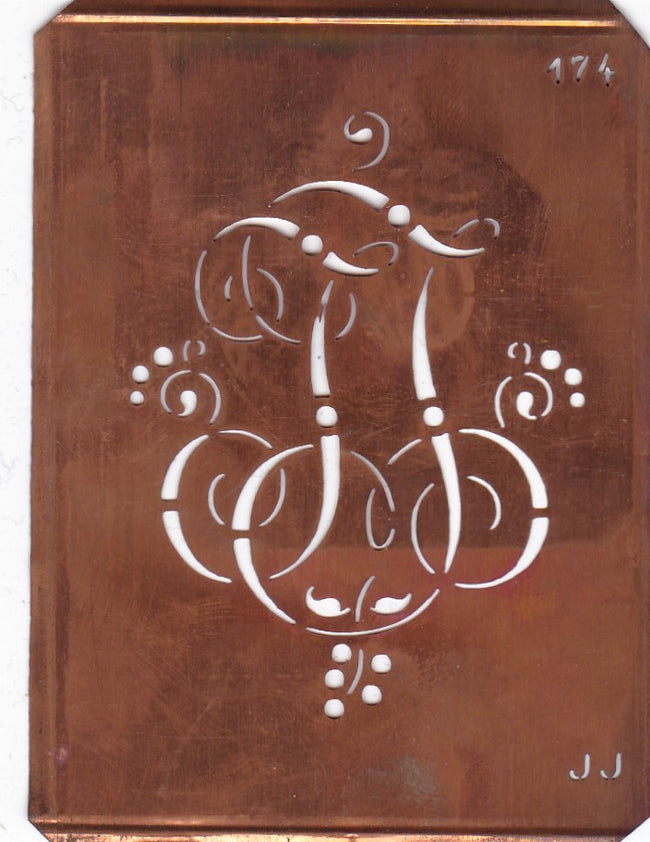 JJ - Alte Monogramm Schablone mit Schnörkeln