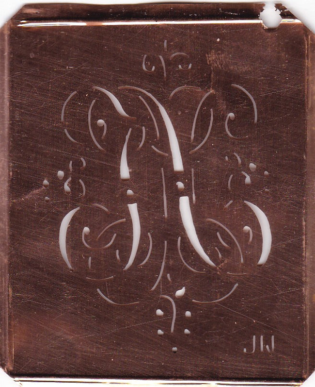 JN - Antiquität aus Kupferblech zum Sticken von Monogrammen und mehr