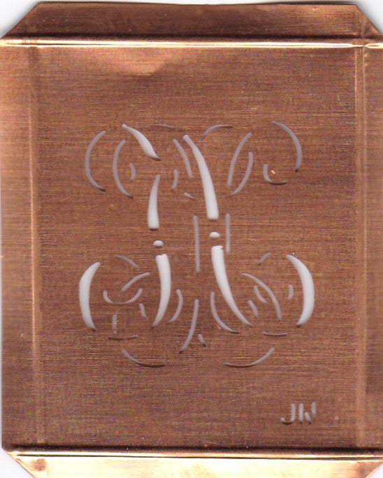 JN - Hübsche alte Kupfer Schablone mit 3 Monogramm-Ausführungen