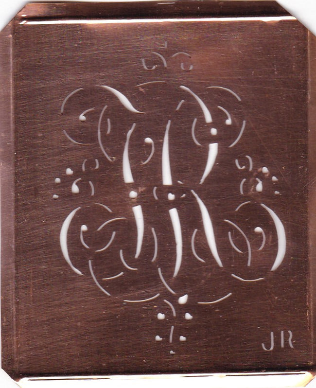 JR - Antiquität aus Kupferblech zum Sticken von Monogrammen und mehr