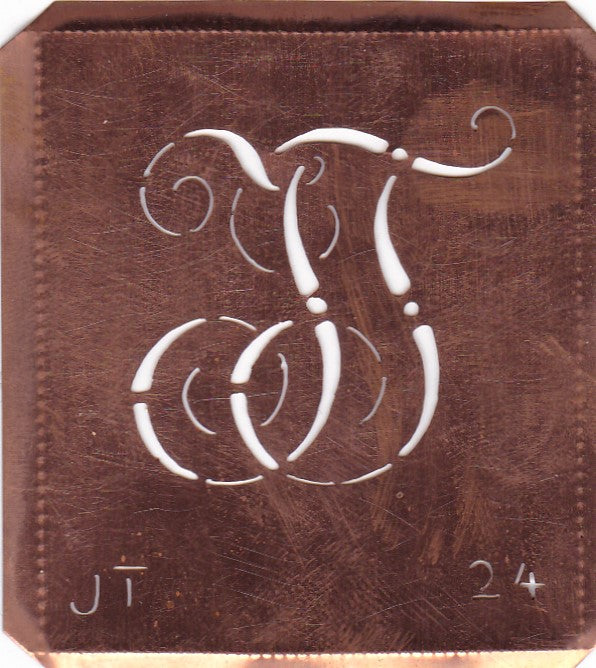 JT - Alte verschlungene Monogramm Schablone zum Sticken