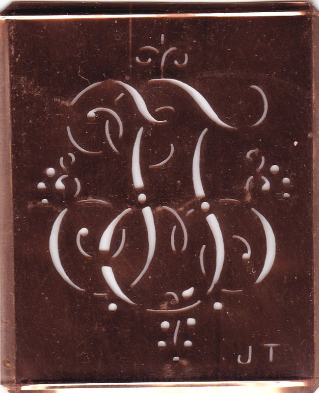 JT - Alte Monogramm Schablone mit Schnörkeln