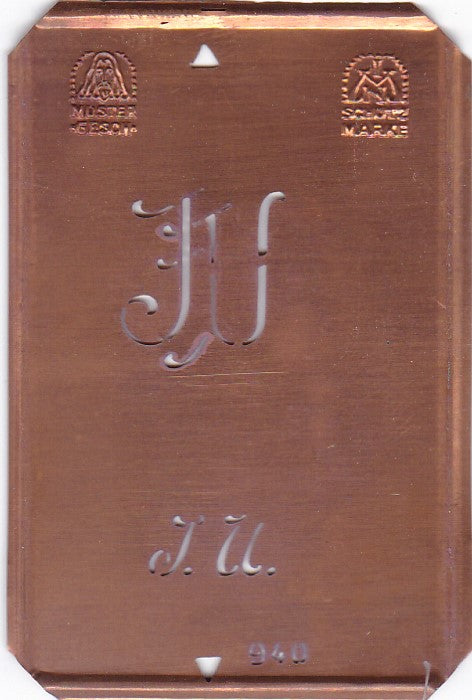 JU - Alte Monogramm Schablone zum Sticken